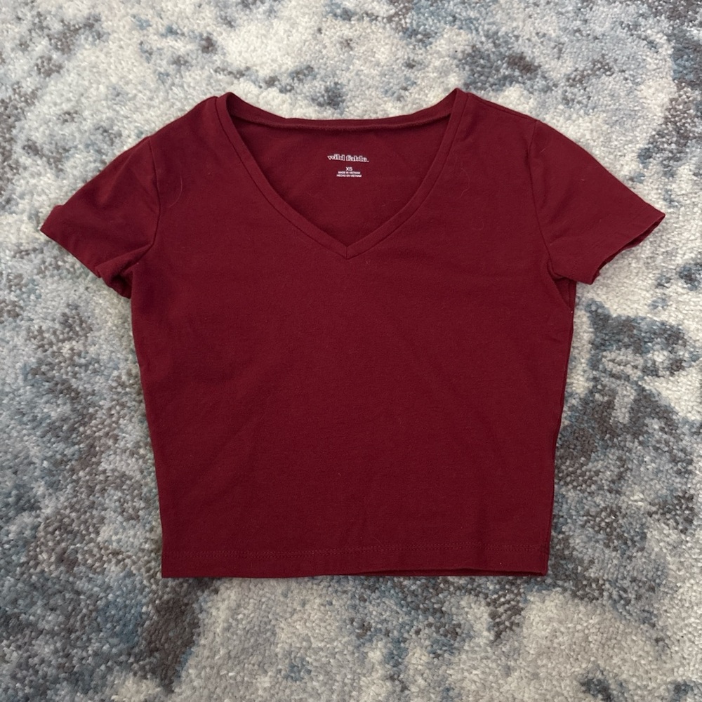 Wild Fable Burgundy V-Neck Crop Top